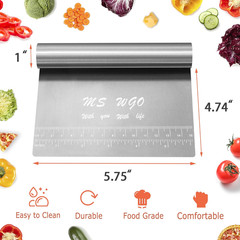 Pro Dough Pastry Scraper/Cutter/Chopper Stainless Steel Mirror Polished with Mea