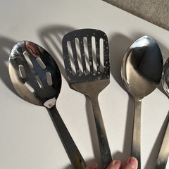 Stainless Steel Cooking Utensils Set Polished Finish Slotted, Ladle, Pasta, 7 Pc