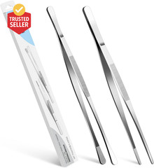 2 Pcs 12-Inch Stainless Steel Kitchen Utensils, Cooking Tongs, Kitchen Tweezers
