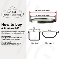 12″ Stainless Glass Lid for Frying Pan Skillets Tempered Replacement Cover