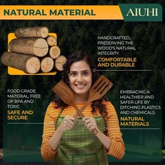 TEAK WOOD SPATULA FOR COOKING DURABLE FLAT TURNER AND SLOTTED SPATULA FOR NONSTI