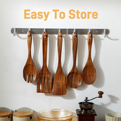 5pc Teak Wood Cooking Utensil Set Non Stick Heat Resistant Kitchen Spoons