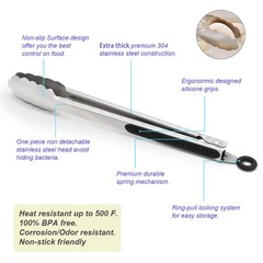 304 Stainless Steel Kitchen Cooking Tongs, 9″ And 12″ Set Of 2 Sturdy Grilling