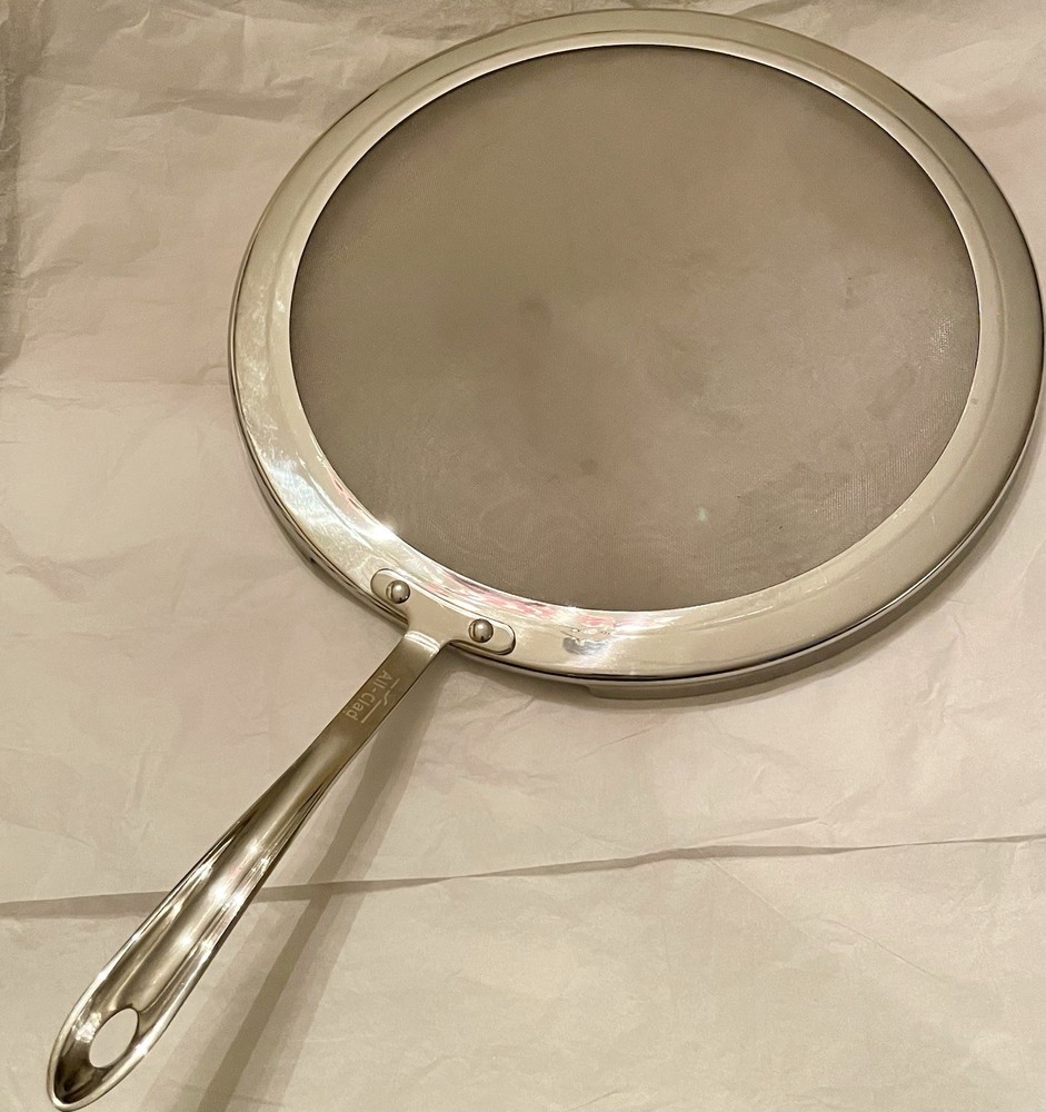 All-Clad Splatter Screen 13” Stainless Steel Grease Oil Mesh Guard Curved Handle