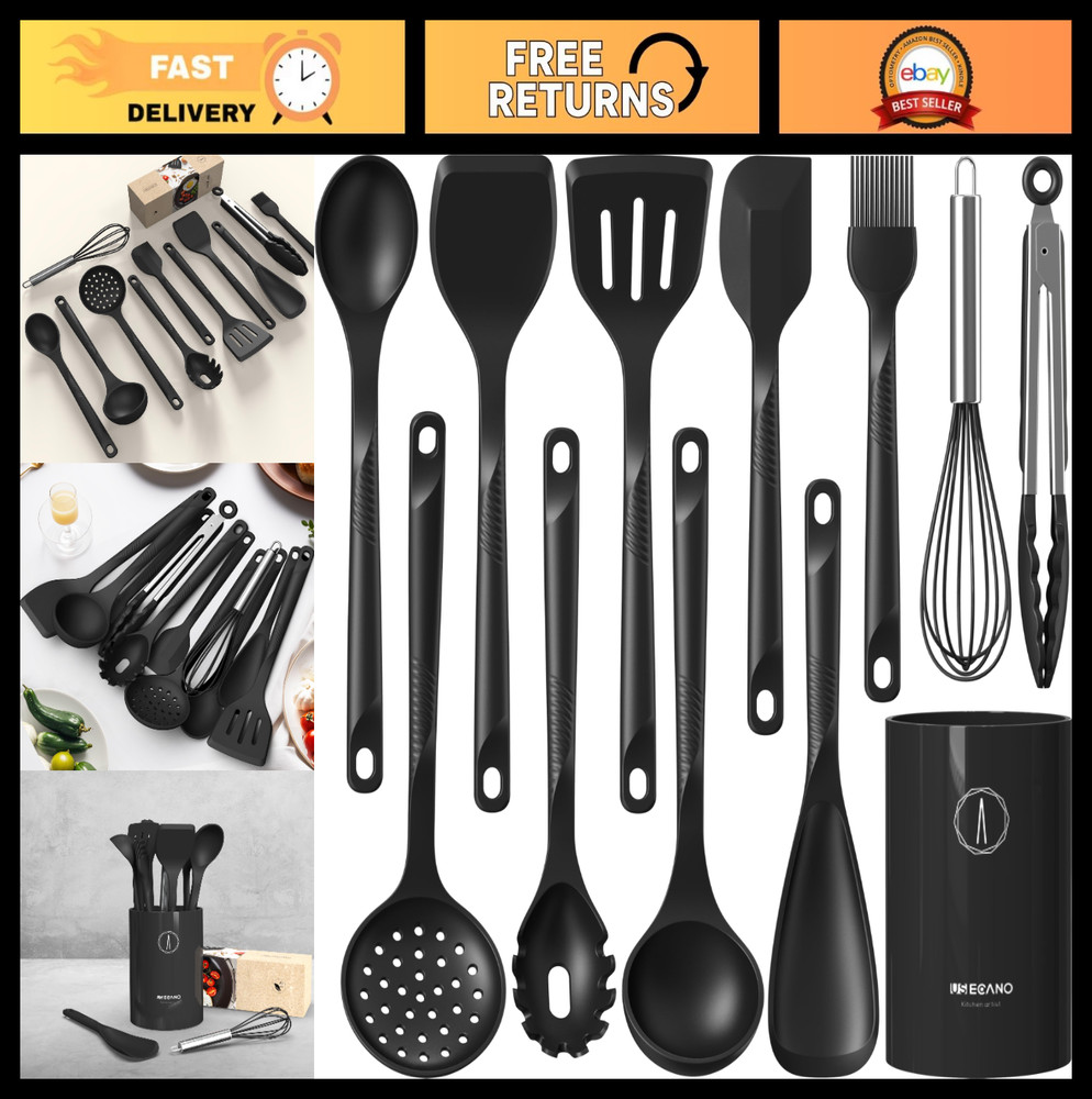 Heat Resistant Silicone Cooking Utensils Set – Nonstick Kitchen Tools, BPA Free,