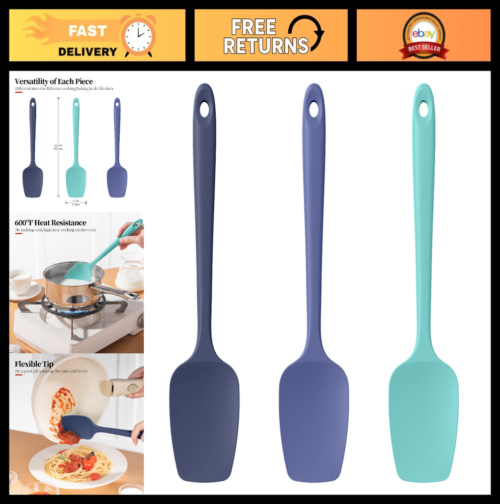 Heat-Resistant Silicone Spoon Spatula Set – Non-Stick, BPA-Free, 600ºF, 3-Piece