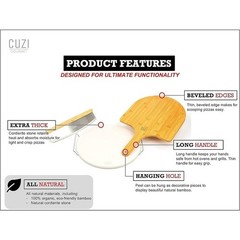 XXL Pizza Stone W/ Bamboo Peel Ergonomic Cutter Perfect Homemade Pizzas New
