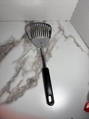 Vintage China Stainless Steel Slotted Skimmer Black Handle Kitchen Utensil