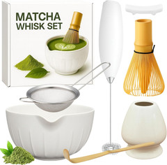 Matcha Whisk Set with Matcha Bowl – Matcha Set Included Electric Frother, Bamboo