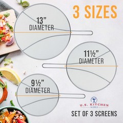 Set of 3 Stainless Steel Splatter Screen – 13″, 11.5″ & 9.5″ Sizes – Fine Mes…