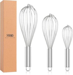 304 Stainless Steel Whisk Set – Dishwasher Safe, 3 Sizes for Every Kitchen Task