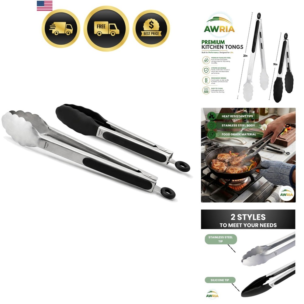 Silicone Tongs for Cooking Kitchen Tongs with Silicone Tips | 9″ & 12″ Cookin…