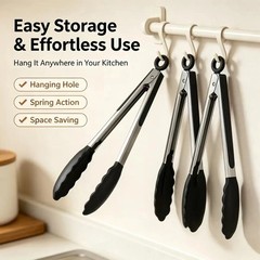 Kitchen Tongs with Silicone Tips – Stainless Steel tongs for cooking 3 sizes