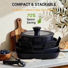 Ammeloo 21 Pcs Pots 21 and Pans Set Non Stick with Grill Pann, Black