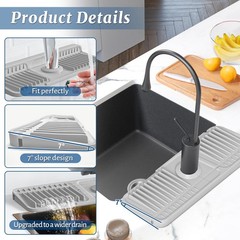 14.6 inch Faucet Mat for Kitchen Sink Splash Guard, 7° Slope Silicone Sink Wa…