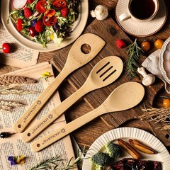 Wooden Spoons for Cooking Bamboo Utensils Set 6 Pieces – Essential Tools Wood…