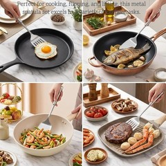 Silver Spatula Set, 13.5-inch Stainless Steel Solid & Slotted Spatula Turner,