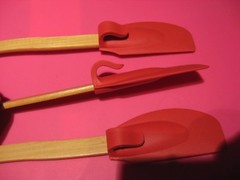 3 Red Silicone Spatula With Bowl Side Drip Clip / 8″ Ergonmic Handle Pot Stirer