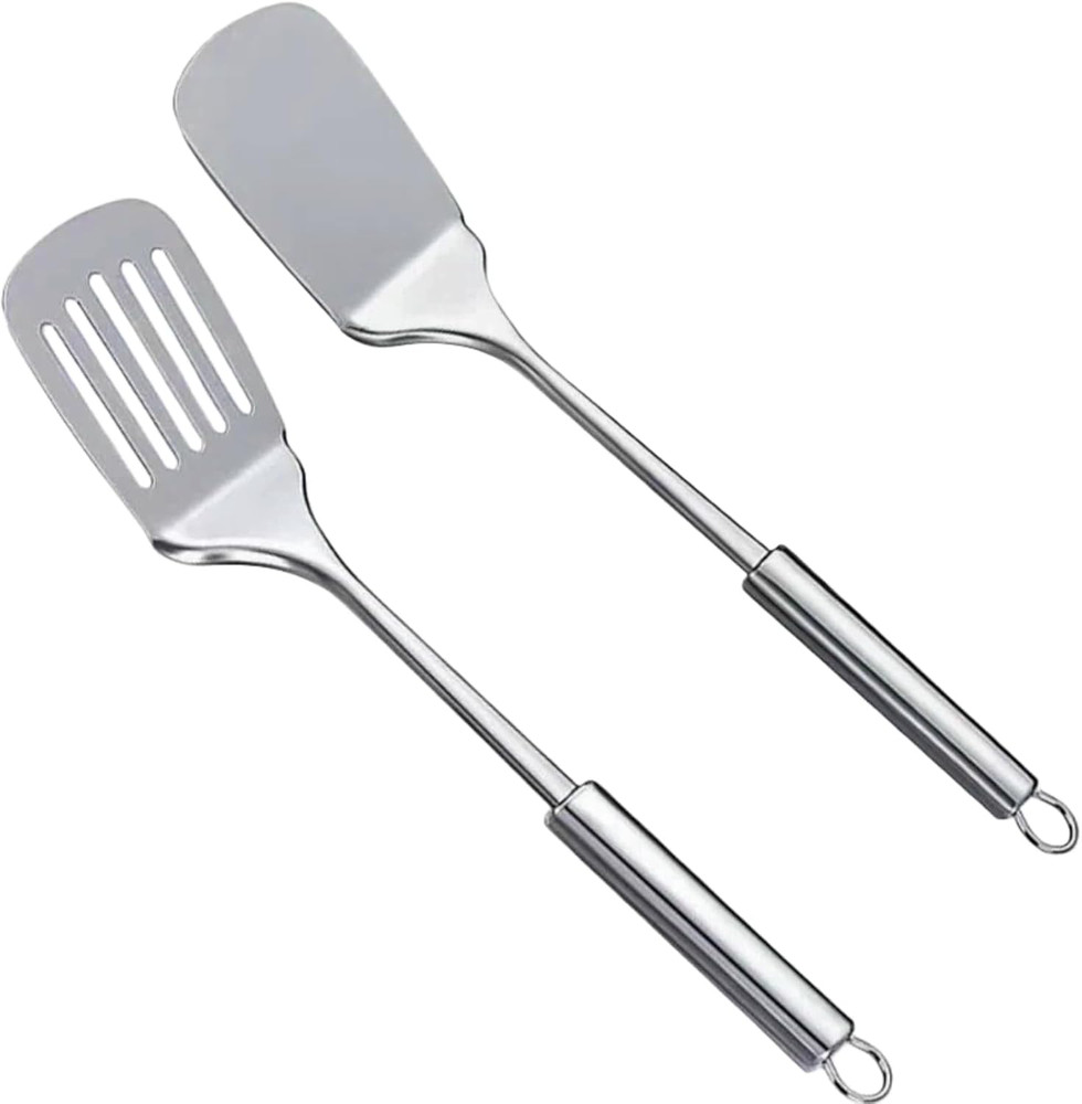 Silver Spatula Set 13.5 Inch Stainless Steel Solid & Slotted Spatula Turner