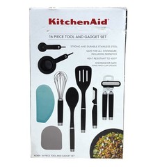 NEW KitchenAid 16 Piece Tool and Gadget Set Black Utensils Measuring Cups KO459