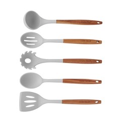 10-Piece Silicone and Acacia Wood Handle Kitchen Cooking Utensils Set, Gray