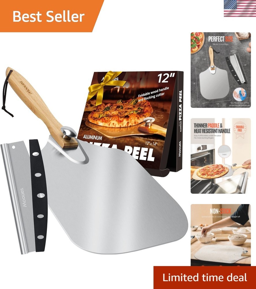 Pizza Peel Aluminum Pizza Spatula, 12 inch Metal Pizza Paddle12″x 14″with Roc…