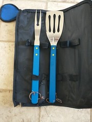Stainless China BBQ Barbecue Grill Wood Handle Set 2 Pcs. Used Condition