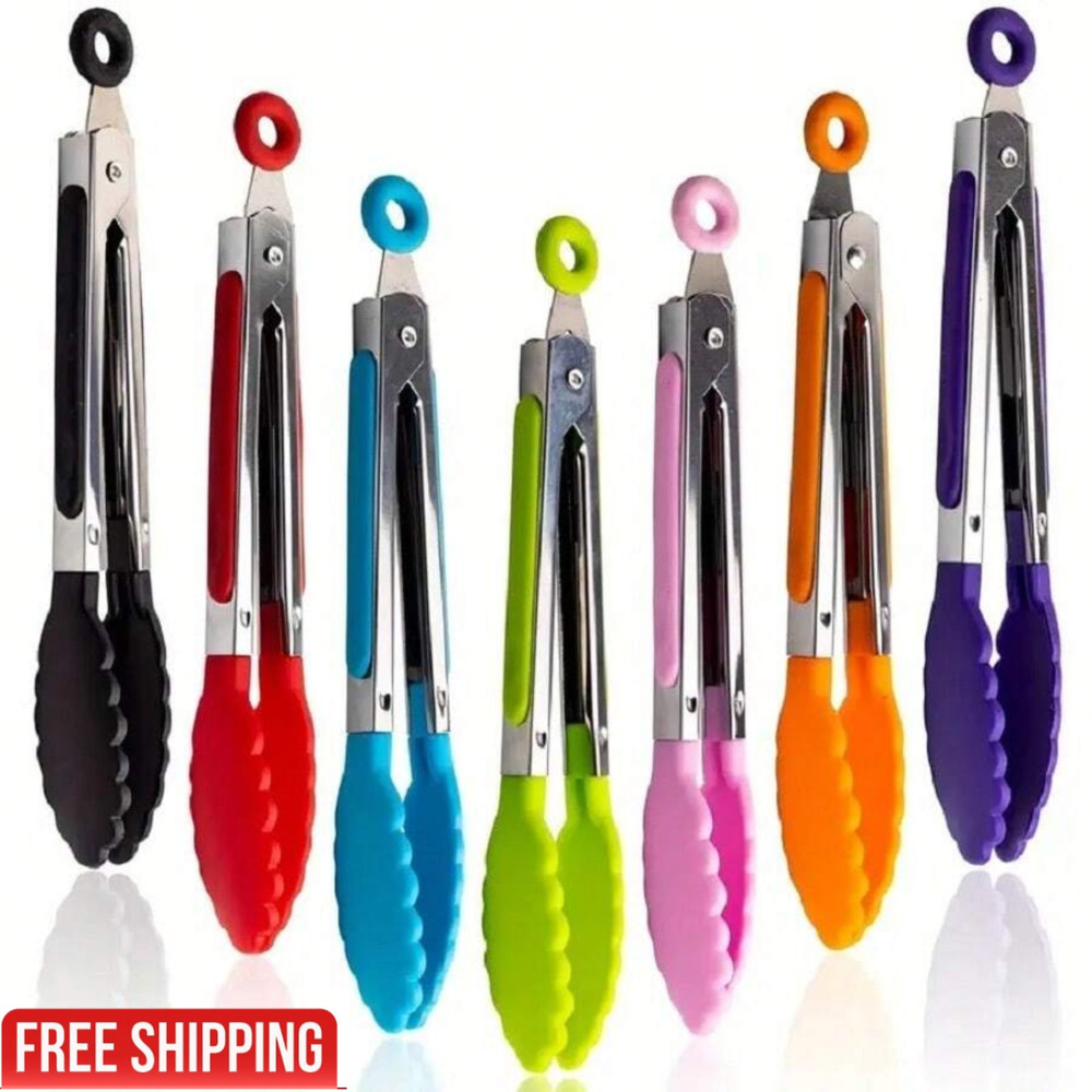 Mini Kitchen Tongs for Cooking – 7″ Small Serving Food Tongs with Nylon Tips