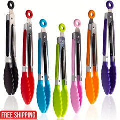 Mini Kitchen Tongs for Cooking – 7″ Small Serving Food Tongs with Nylon Tips