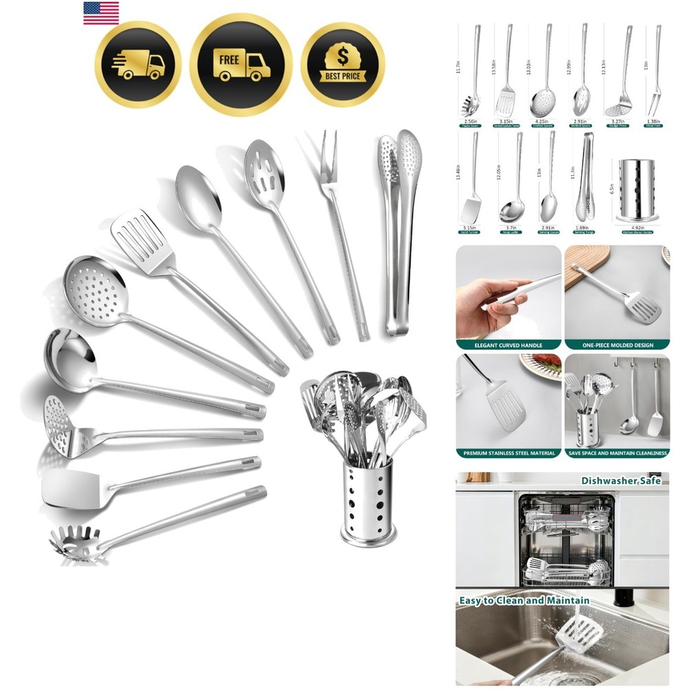 Kitchen Utensils Set, 11pcs Stainless Steel Cooking Utensils Set with Holder …