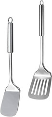 Silver Spatula Set, 13.5-inch Stainless Steel Solid & Slotted Spatula Turner, He