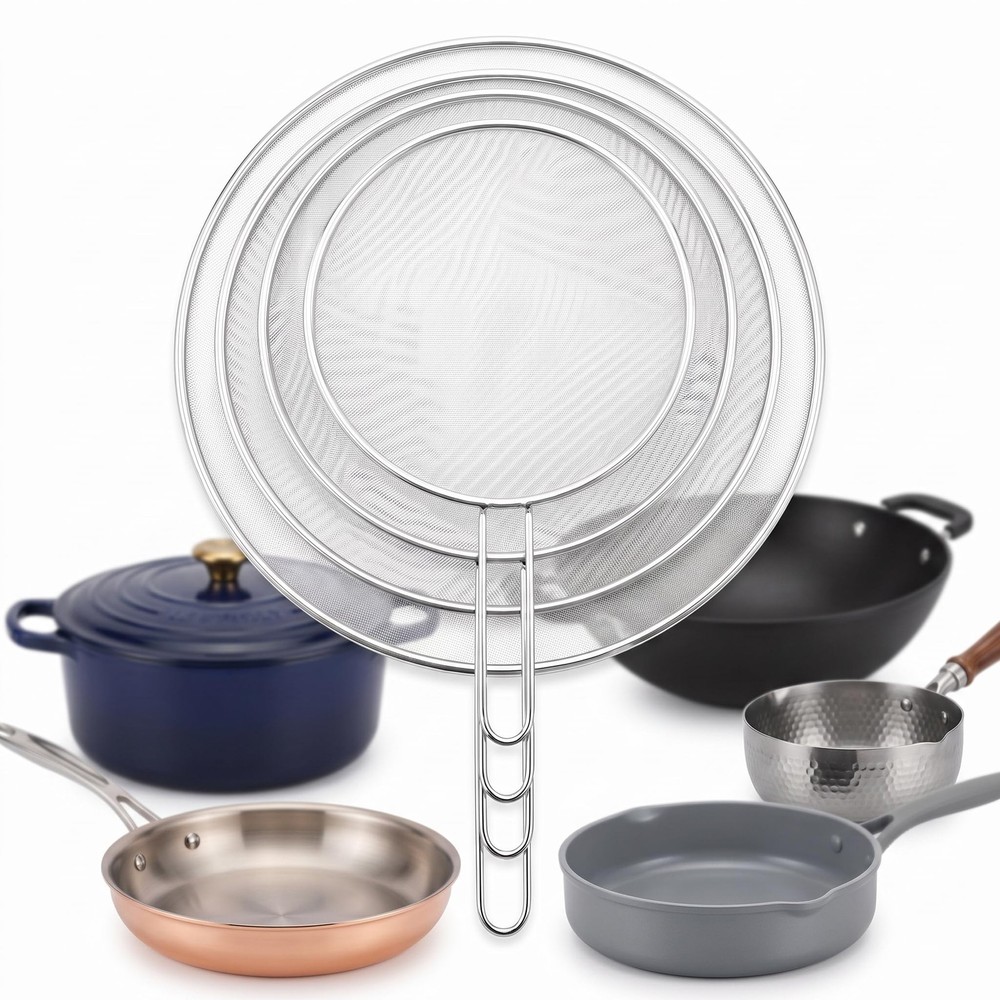 4Piece Stainless Steel Splatter Guard Set 13″,11.5″, 10″,8″ Splatter Screen f…