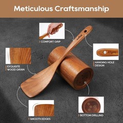 Wooden Cooking Utensils Set Nonstick Spoon Spatula Spreader with Holder 9 Pcs