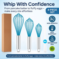 Silicone Whisk Set of 4 Nonstick Heat Resistant 480°F Kitchen Cooking Tools