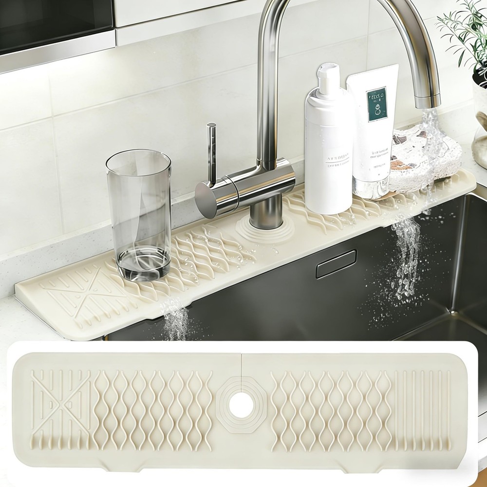 24 Inch Silicone Faucet Mat for Kitchen Sink, 7° Slope Fast Self-Draining Sin…