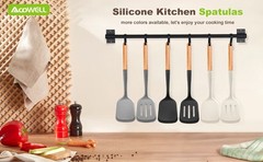 Pack of 2 Silicone Spatula Set with Elegant Wooden Handle, Heat Resistant Solid