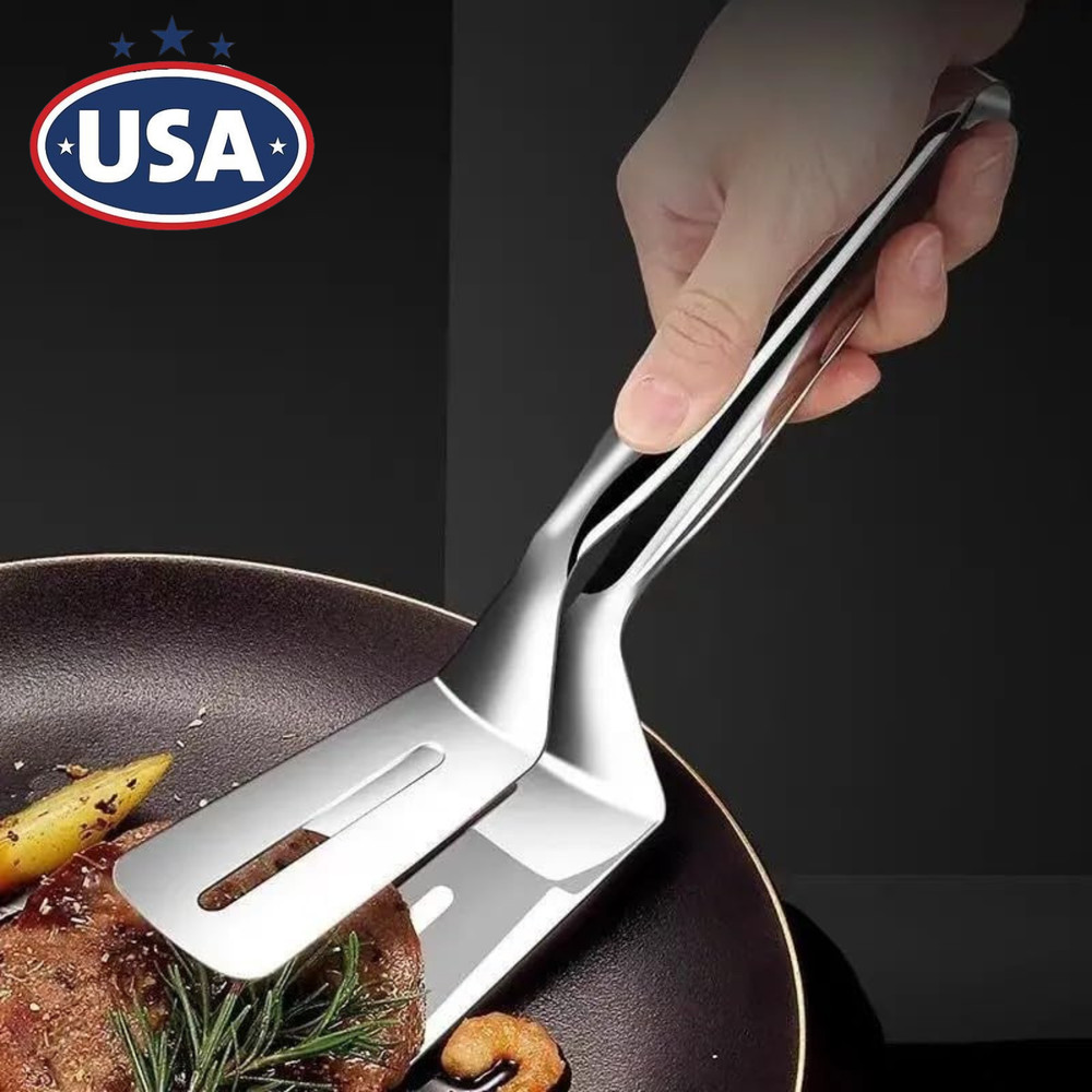 Stainless Steel Steak Clamp Food Clip Tongs Bread Meat BBQ Cooking Tool 10.5″ US
