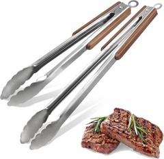 Heavy Duty BBQ Tongs Set 16″ & 12″ Stainless Steel Grill Tongs with Lock