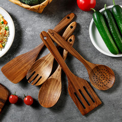 5pc Teak Wood Cooking Utensil Set Non Stick Heat Resistant Kitchen Spoons