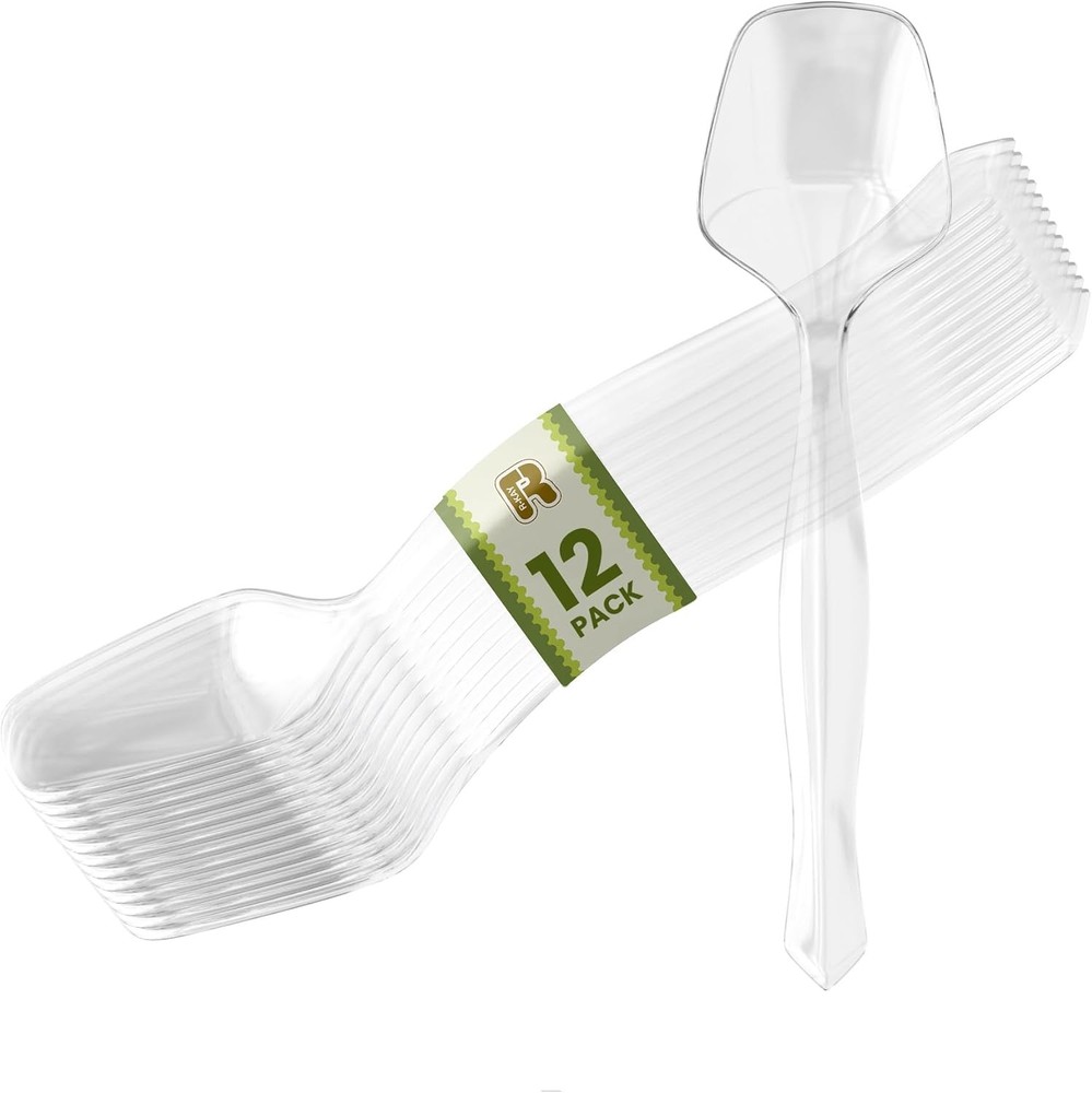 12 Pack Plastic Serving Spoons For Buffet – Clear Plastic Serving Utensils For