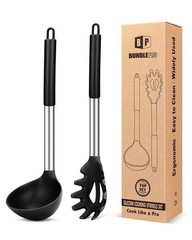Black Silicone Pasta Fork Ladle Spoon Set Non Stick Kitchen Utensils Cooking