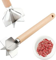 304 Stainless Steel Meat Chopper,6 Blade Ground Beef Masher with Wooden Handle,