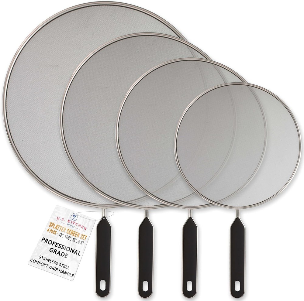 4-Piece Stainless Steel Splatter Guard Set (13″, 11.5″, 10″,8”) Fine Mesh Cover,