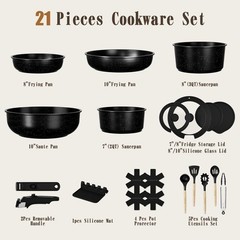 Umite Chef 21Pcs Pots and Pans Set Non Stick, Nonstick Cookware Large, Black