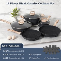 SODAY 12 Pcs Pots and Pans Set Non Stick, Cookware Sets 12 Pieces, Black
