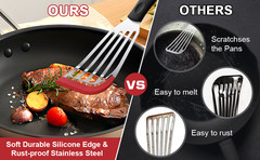 Silicone Fish Spatula, Heat Resistant Silicone Edge for Nonstick Cookware, Fish