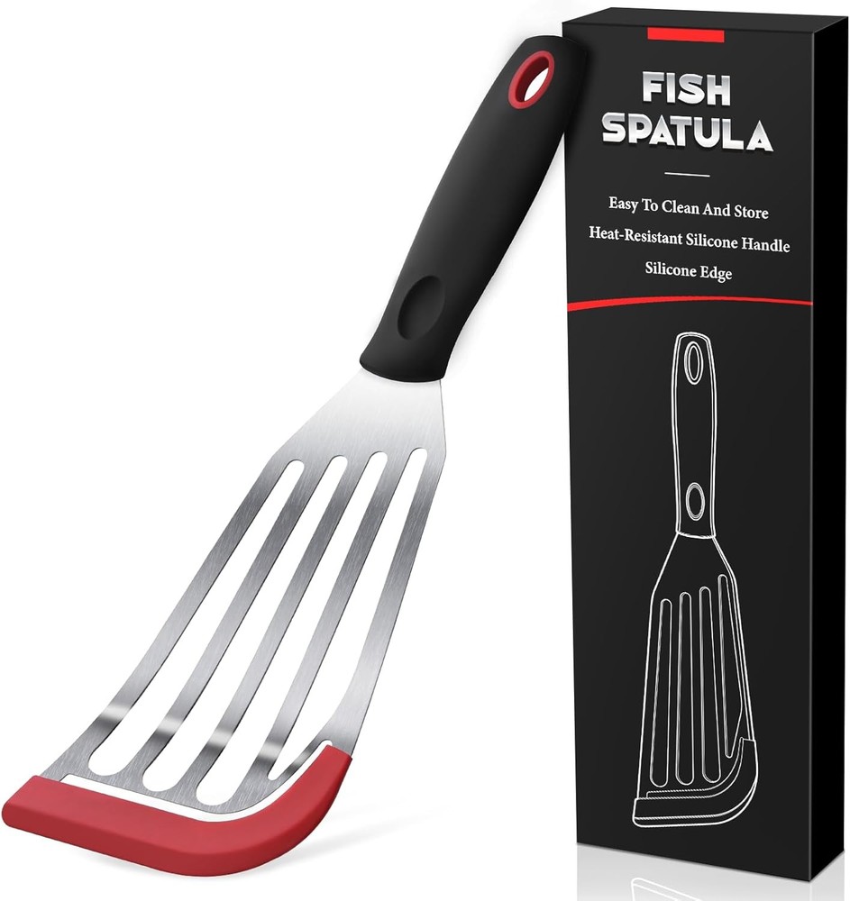 Silicone Fish Spatula, Heat Resistant Silicone Edge for Nonstick Cookware, Fish