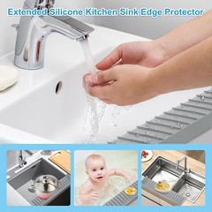 Silicone Faucet Splash Guard 4″ x 20″, Faucet Water Catcher Mat, Longer Silic…