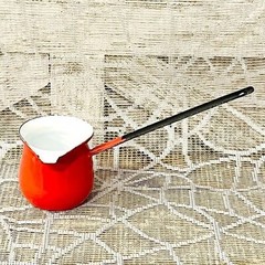 Red & White Enamelware Long Handled Ladle Vintage