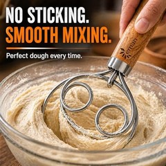 Danish Dough Whisk for Sourdough Bread – Stainless Steel Dutch Bread 2 Eyes 1.0